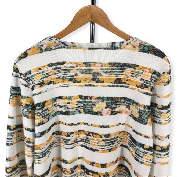 Moth Anthropologie White Array Floral Striped Zip Up Knit Cardigan Sweater - Picture 6 of 11